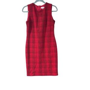 Calvin Klein Red & Black Plaid Sheath Dress Size 10 Career Office Holiday